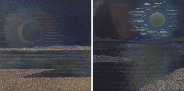 Sandra Uttridge and Nelius Britz; Rising Moon over Vineyards; Rising Moon over Water, two