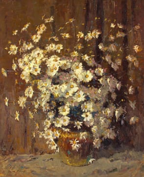 Adriaan Boshoff; Daisies in a Copper Vase