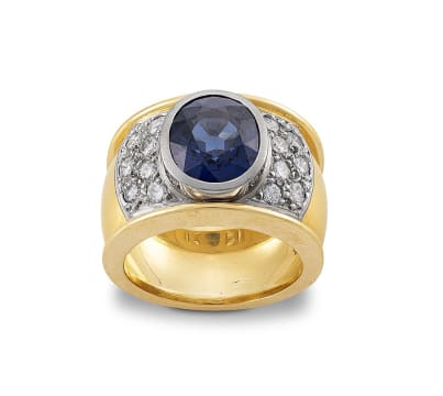 Blue sapphire and diamond ring