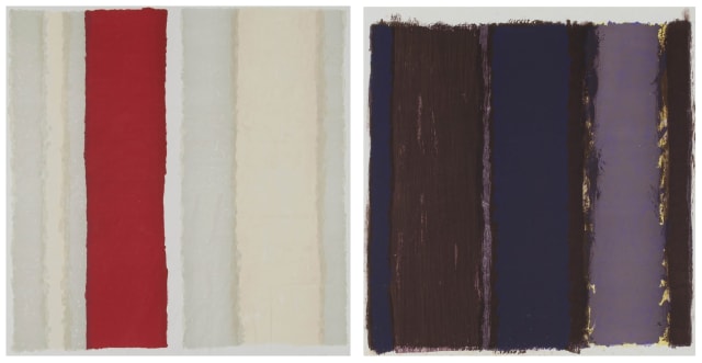 Yuko Shiraishi; Untitled (Red Stripe), 1989; Untitled, 1988, two