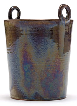 A Globe iridescent purple and brown glazed two-handled ice bucket
