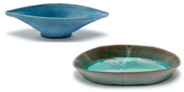 A Globe green and brown-glazed dish