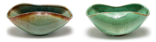 A Linn Ware mottled green-glazed bowl