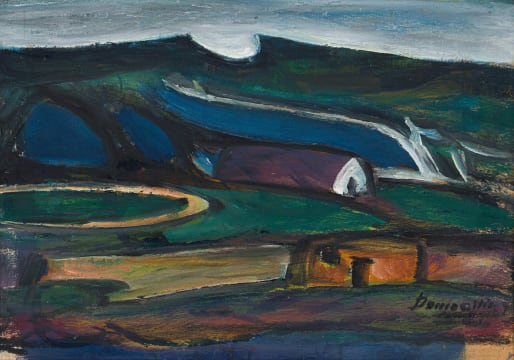 Pranas Domsaitis; Landscape with Dwellings, recto; Vase of Flowers, verso