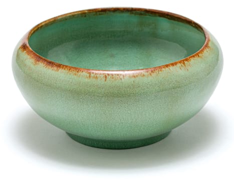 A Linn Ware green and russet-glazed bowl
