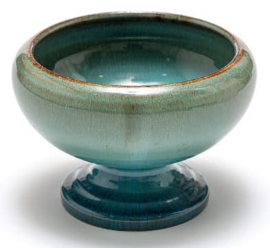A Linn Ware green and blue-glazed pedestal bowl