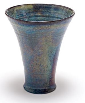 A Globe iridescent blue, brown and cream-glazed vase