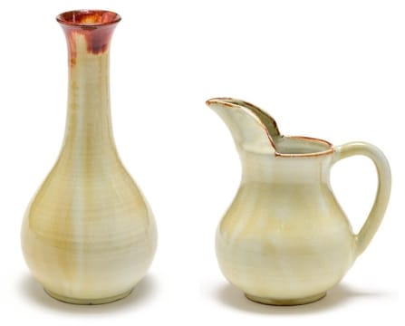 A Linn Ware cream and russet-glazed bottle vase