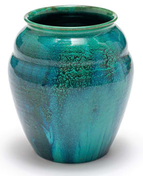 A Linn Ware blue and mottled green-glazed vase