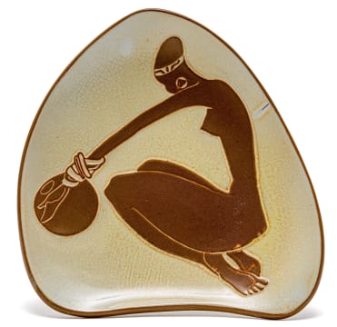 A Kalahari Studio brown and cream-glazed dish