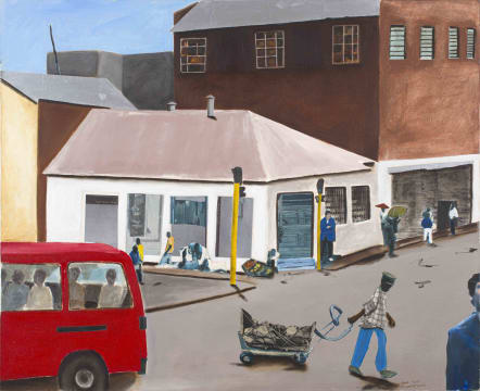 Sam Nhlengethwa; Street Scene with Red Taxi