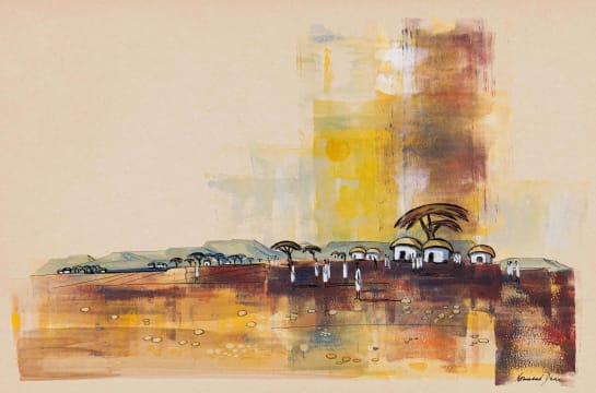 Normand Dunn; Landscape with Figures and Dwellings