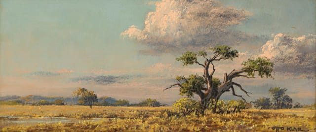 Otto Klar; Landscape with Dam and Trees