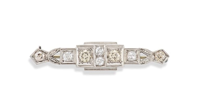 Diamond and platinum bar brooch