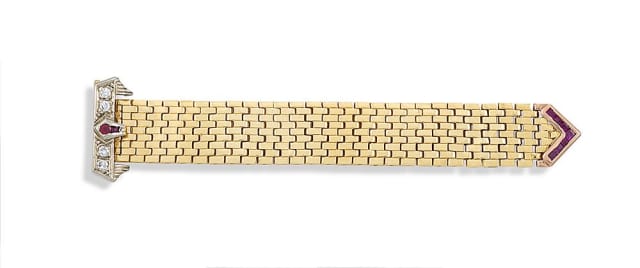 Ruby, diamond and gold novelty buckle ring