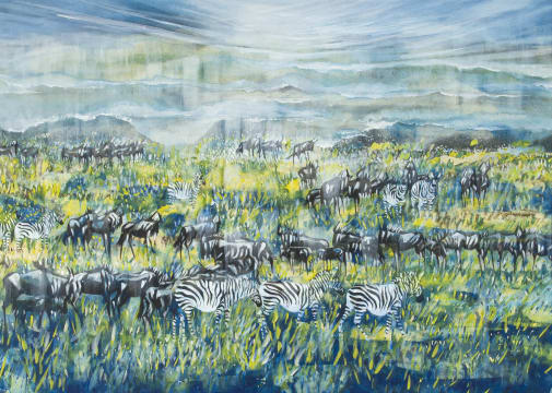 Gordon Vorster; Zebra and Wildebees in Grassland