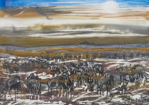 Gordon Vorster; A Herd of Wildebeest in a Landscape