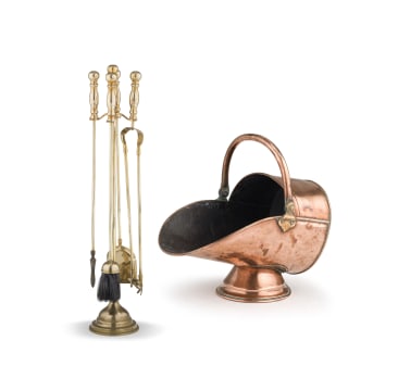 A copper coal scuttle