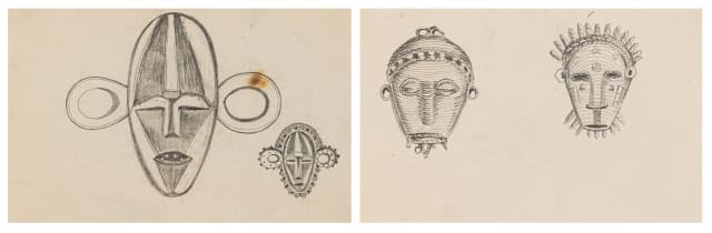 Alexis Preller; Baboa Mask, Belgian Congo; Gold Ornaments, Gold Coast, sketches , two