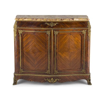 A French rosewood and brass-mounted marble-topped side cabinet, 19th century