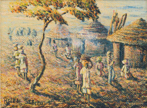 Mmakgabo Mmapula Helen Sebidi; The Village Scene, Near Pietersburg