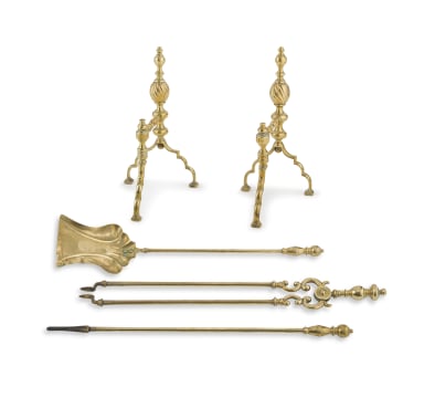 Three brass fire irons