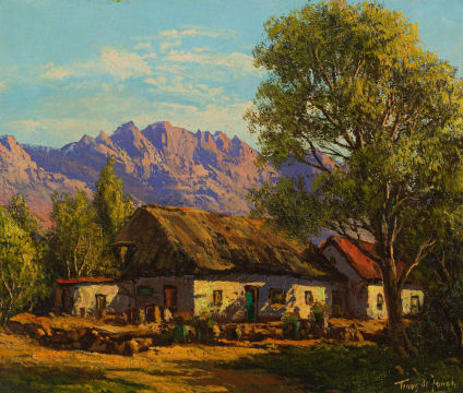 Tinus de Jongh; Cottages in a Mountain Landscape