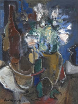 Eben van der Merwe; Still Life with White Flowers in a Vase