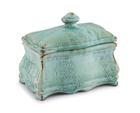 A Linn Ware mottled sea green-glazed casket, unmarked