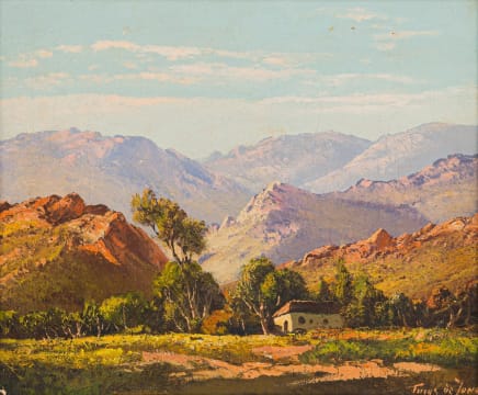 Tinus de Jongh; Mountain Landscape with Small Cottage