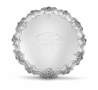 A George V silver presentation tray, Walker & Hall, Sheffield, 1931