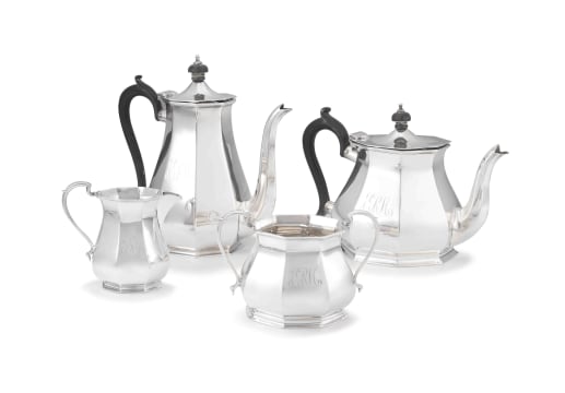 A George V silver four-piece tea service, Mappin & Webb, Sheffield, 1914-1915