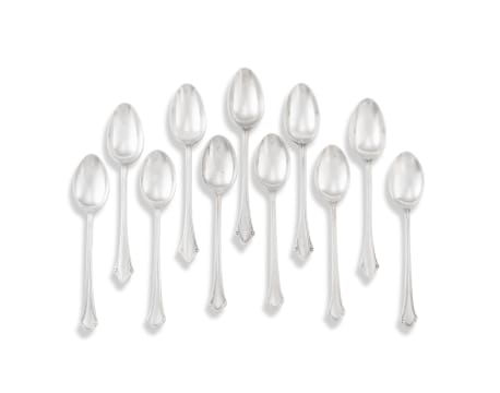 A cased set of five George V silver 'Dog Nose' pattern teaspoons, Roberts & Dore Ltd, Sheffield, 1930