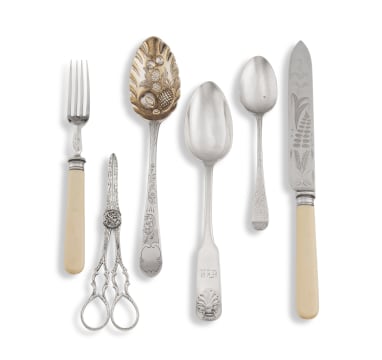 A Victorian presentation fruit knife and fork, William Hutton & Sons, London, 1888