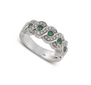 Emerald and diamond 18ct white gold ring