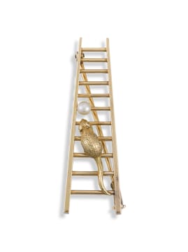 18ct yellow gold and pearl novelty 'Mouse and Ladder' brooch