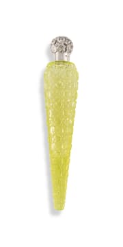 A George V lemon yellow glass and silver-mounted scent bottle, CC May & Sons, Birmingham, 1911