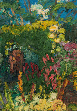 George Rowlett; Garden Arch and Gate, Polygonum, Impatiens, Lilies and Roses, Rotterhill