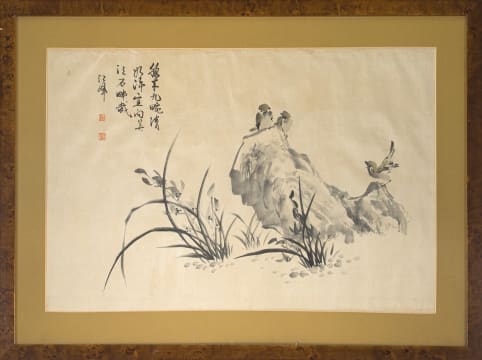 A Chinese ink and colour on silk scroll painting, 20th century