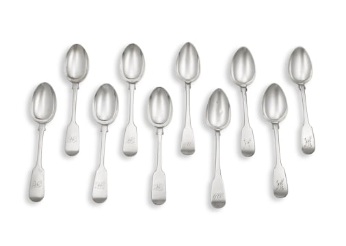 Three George IV silver 'Fiddle' pattern teaspoons, Thomas Dicks, London, 1821