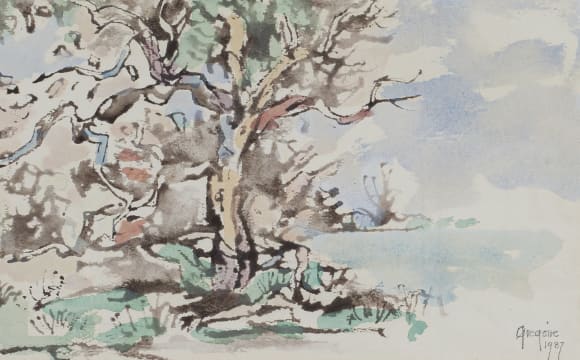Gregoire Boonzaier; Old Tree and River, Botswana
