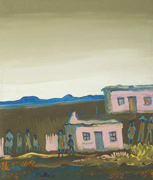 Walter Battiss; Figures Outside Cottages