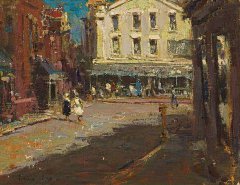 Adriaan Boshoff; Street Scene with Figures and Pavement Café