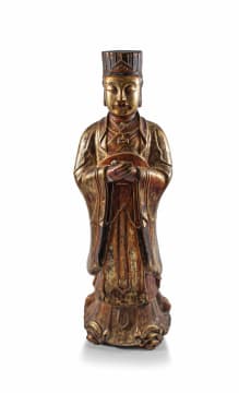 A Chinese gilt stucco wooden figure of a deity, Qing Dynasty, 18th/19th century