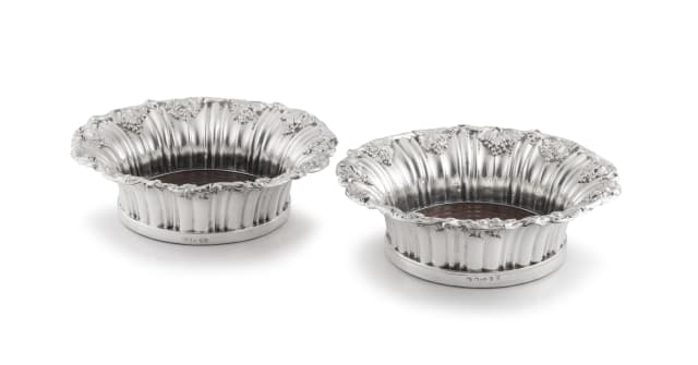 A pair of silver wine coasters, Matthew Boulton, Birmingham, 1827