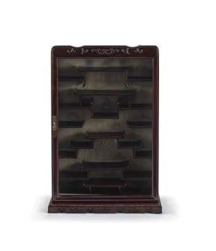 A Chinese hardwood hanging display cabinet, 20th century