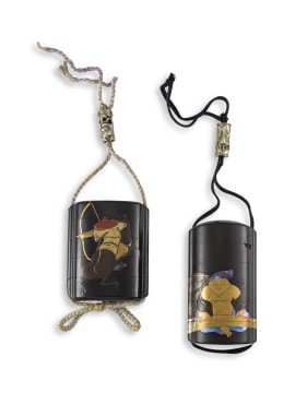 A small Japanese black lacquer four-case inro, Edo period, 1615-1868