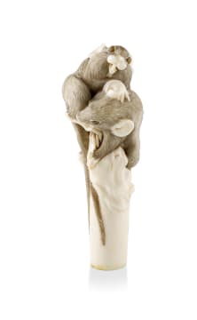 A Japanese ivory okimono of a pair of rats, Meiji period, 1868-1912