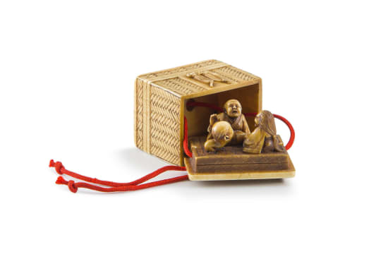 A Japanese okimono of a wicker basket, Meiji period, 1868-1912
