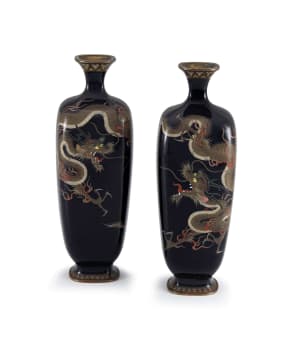 A pair of Japanese cloisonné enamel vases, Meiji period, 1868-1912